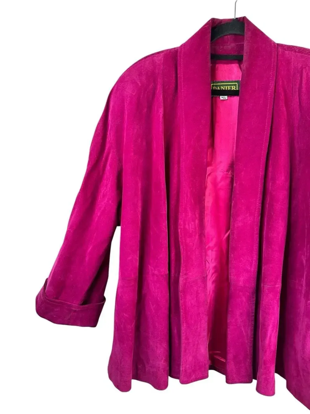 Vintage Danier Fuchsia Suede Leather Jacket Blazer Size M Open Front Hot Pink